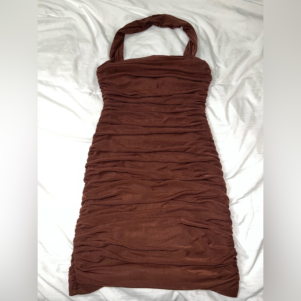 Elegant Brown Ruched Dress
